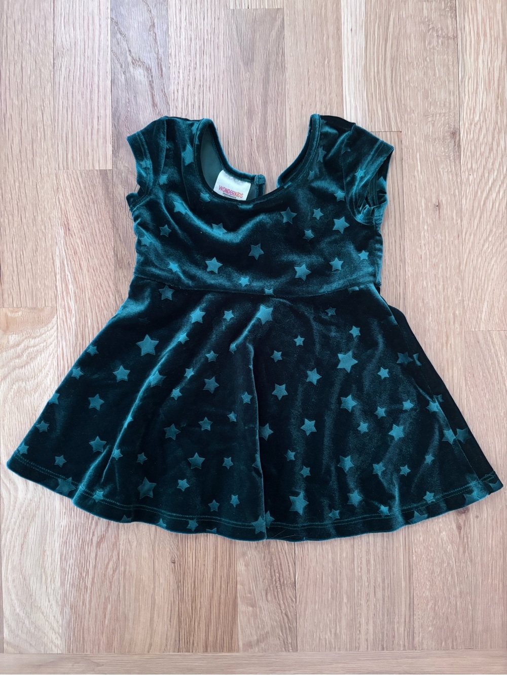 Wonderkids | Velvet star print skater dress in dark green | sz 18 mos